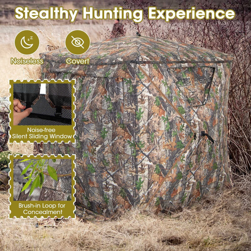 2-3 Person Hunting Blind Portable Pop Up Ground Tent with Carry Bag and Storage Pocket