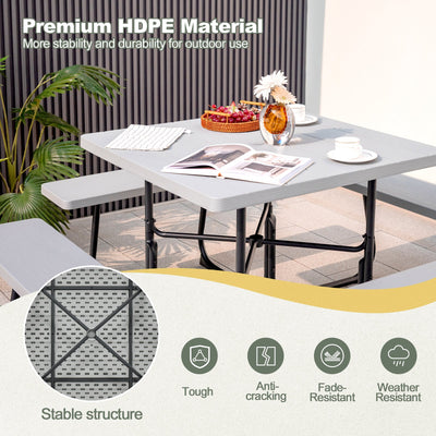 Outdoor Picnic Table with 4 Benches and Umbrella Hole-Gray