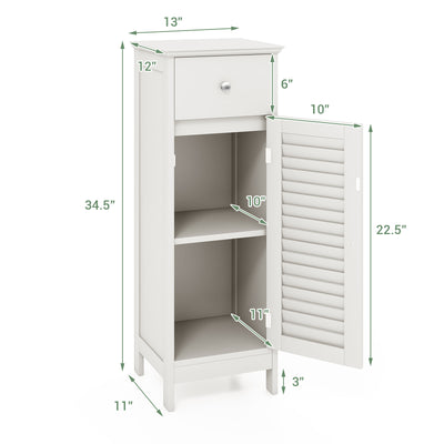 Woodern Bathroom Floor Storage Cabinet with Drawer and Shutter Door-White