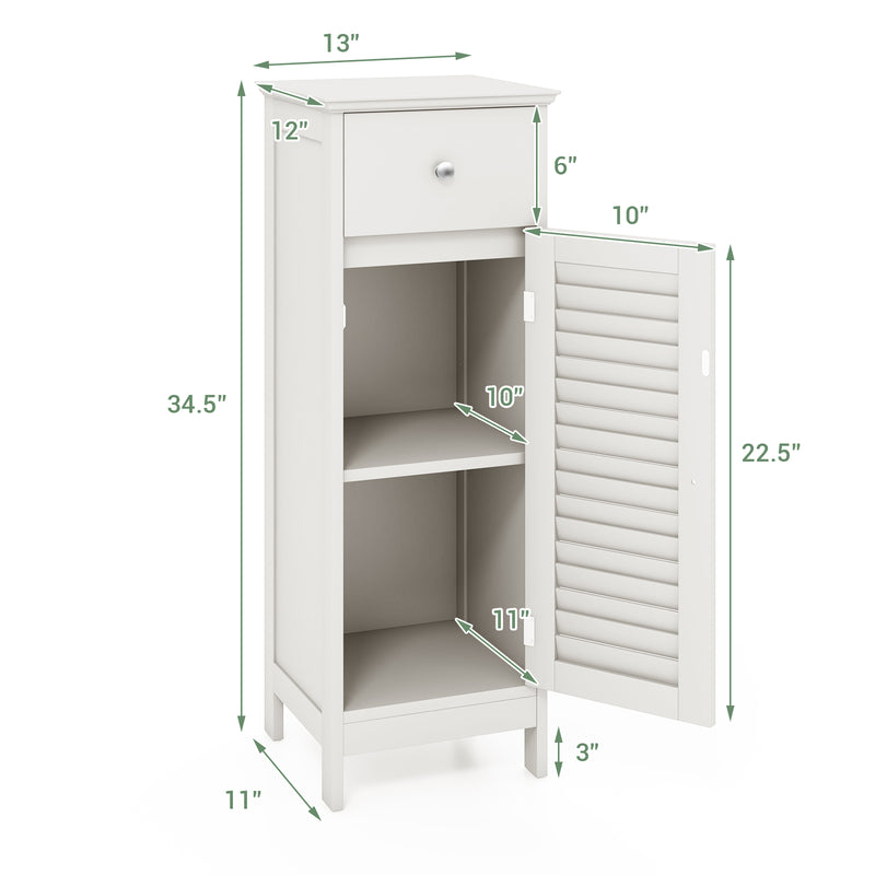 Woodern Bathroom Floor Storage Cabinet with Drawer and Shutter Door-White