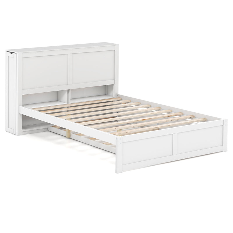 *Twin/Full Kids Wooden Platform Bed with Trundle Storage Headboard - Full Size