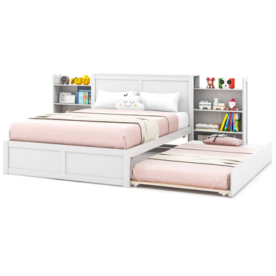 *Twin/Full Kids Wooden Platform Bed with Trundle Storage Headboard - Full Size