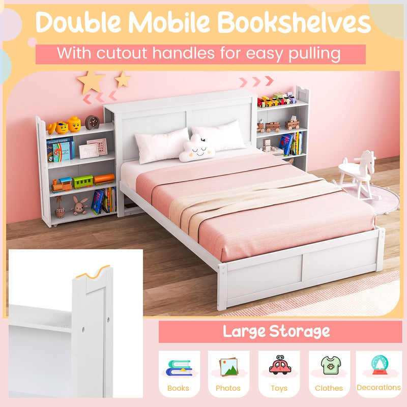 *Twin/Full Kids Wooden Platform Bed with Trundle Storage Headboard - Full Size