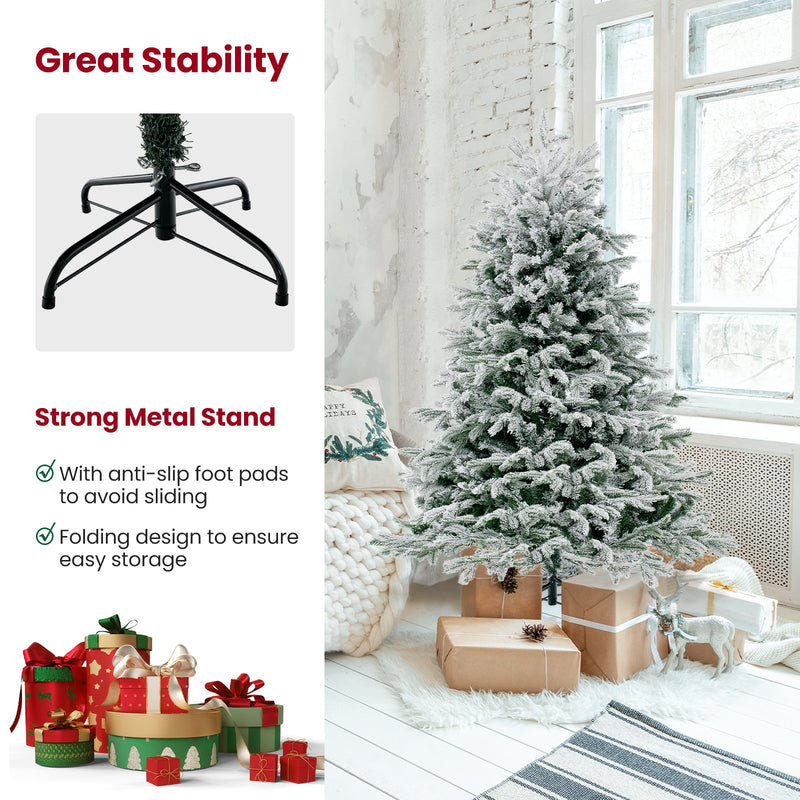 4.5/6/7 FT Artificial Pre-Lit Christmas Tree Hinged Xmas Tree with Warm White LED lights-4.5 ft