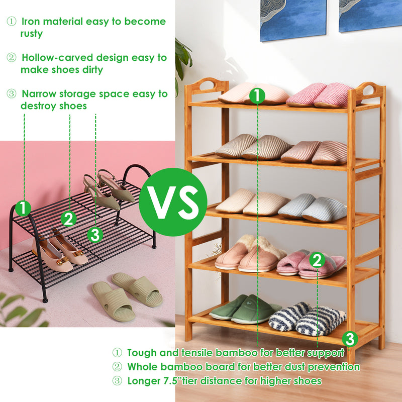 5-Tier Bamboo FreeStanding Shoe Rack-Natural