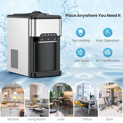 3-in-1 Water Cooler Dispenser with Built-in Ice Maker and 3 Temperature Settings-Silver