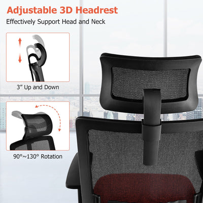 Ergonomic Office Chair with Lumbar Support and Adjustable Headrest-Black