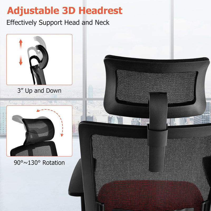 Ergonomic Office Chair with Lumbar Support and Adjustable Headrest-Black