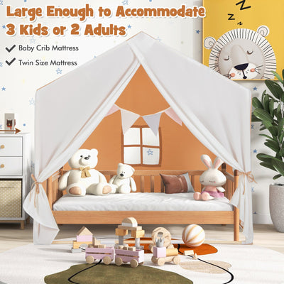 Kid's Play Tent with Washable Cotton Mat and Flag Banner-Orange
