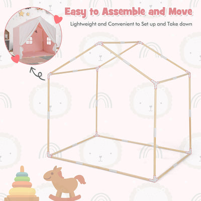 Kid's Play Tent with Washable Cotton Mat and Flag Banner-Pink