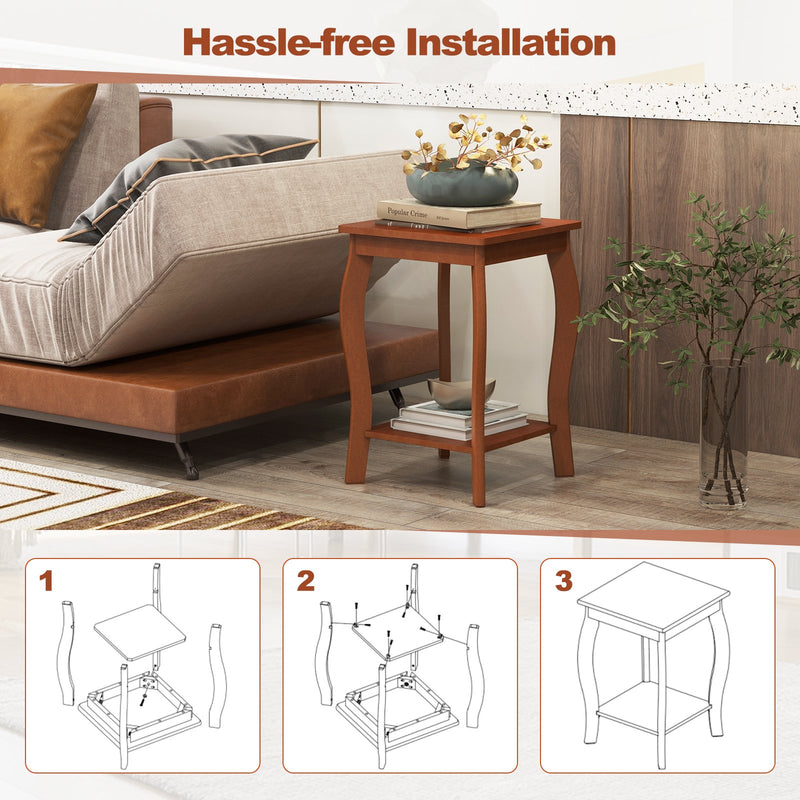 15 Inch 2-Tier Square End Table with Storage Shelf-Walnut