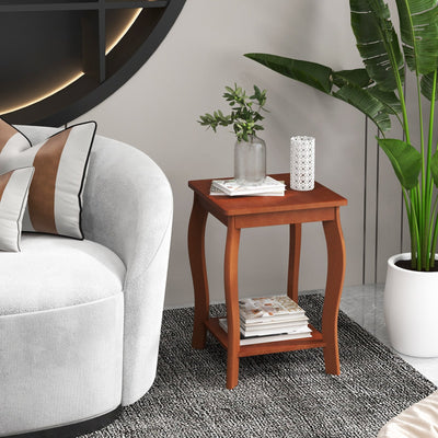 15 Inch 2-Tier Square End Table with Storage Shelf-Walnut