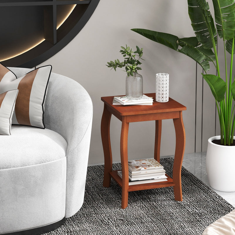 15 Inch 2-Tier Square End Table with Storage Shelf-Walnut