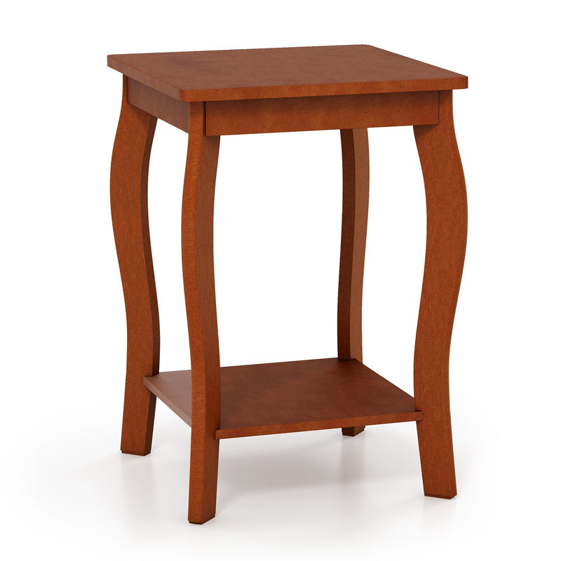 15 Inch 2-Tier Square End Table with Storage Shelf-Walnut