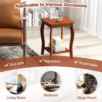 15 Inch 2-Tier Square End Table with Storage Shelf-Walnut