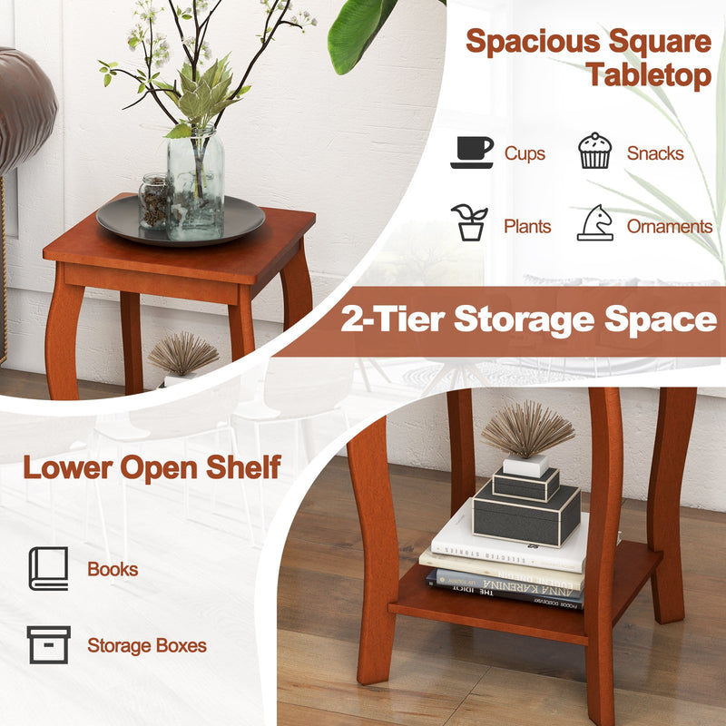 15 Inch 2-Tier Square End Table with Storage Shelf-Walnut