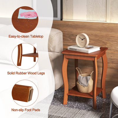 15 Inch 2-Tier Square End Table with Storage Shelf-Walnut