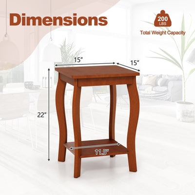 15 Inch 2-Tier Square End Table with Storage Shelf-Walnut
