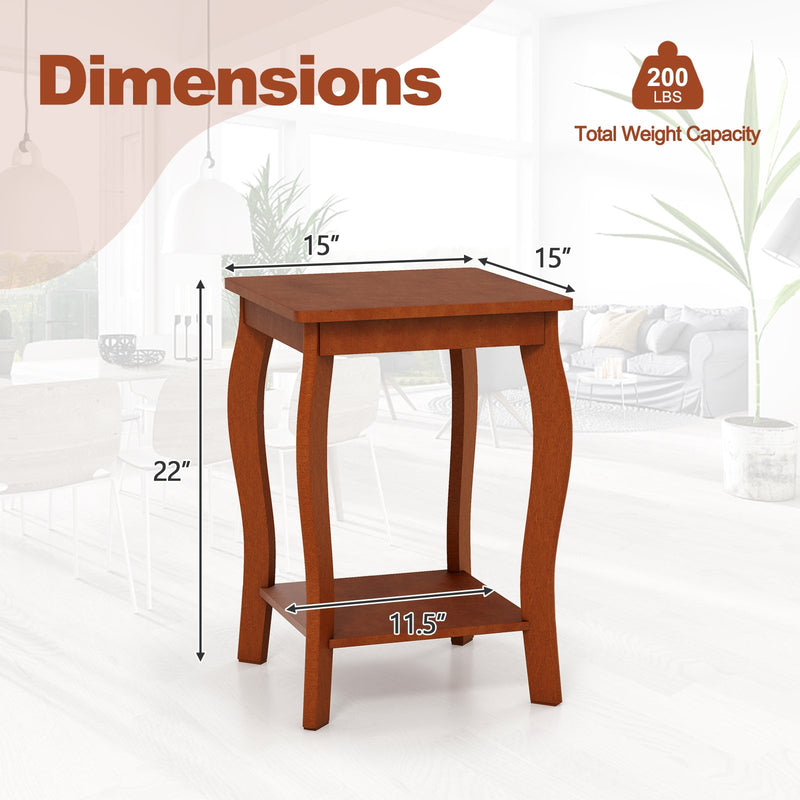 15 Inch 2-Tier Square End Table with Storage Shelf-Walnut