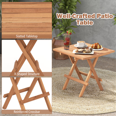 Square Patio Folding Table Indonesia Teak Wood with Slatted Tabletop Portable for Picnic
