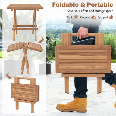 Square Patio Folding Table Indonesia Teak Wood with Slatted Tabletop Portable for Picnic