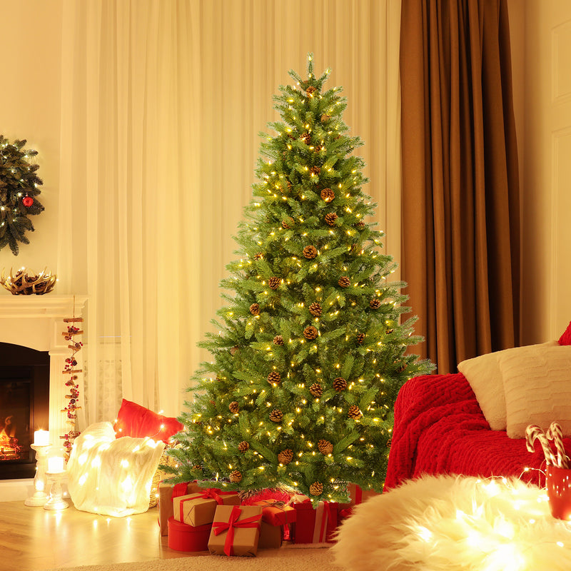 6/7 FT Artificial Christmas Tree with Pine Cones and Adjustable Brightness-6 ft
