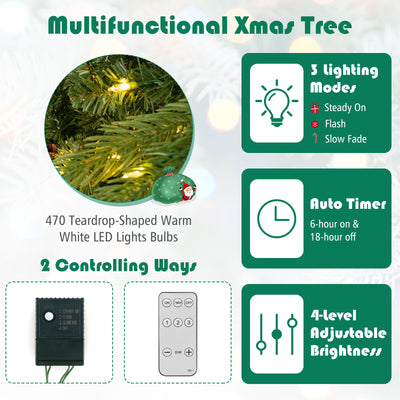 6/7 FT Artificial Christmas Tree with Pine Cones and Adjustable Brightness-6 ft