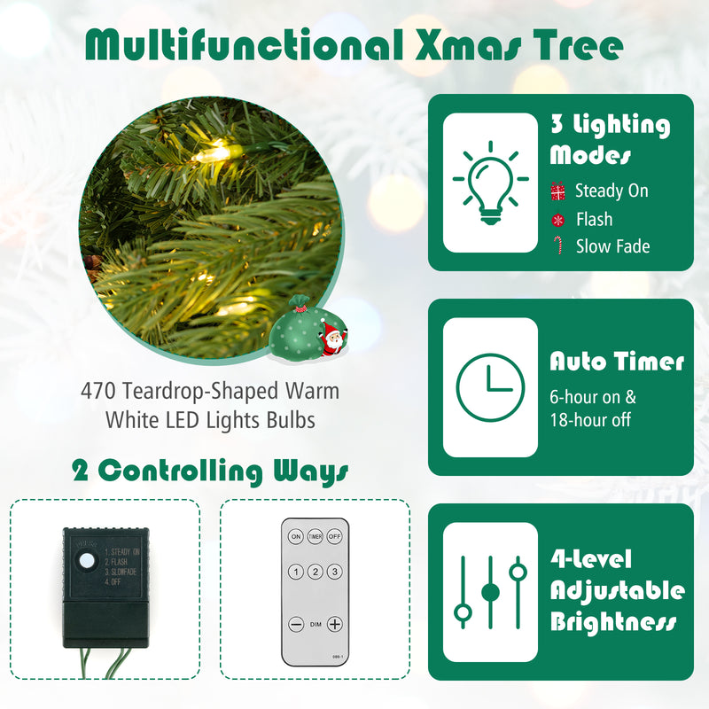 6/7 FT Artificial Christmas Tree with Pine Cones and Adjustable Brightness-6 ft