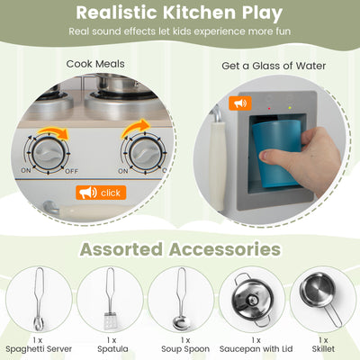 Kids Kitchen Playset Conor Kitchen Toy with Realistic Microwave and Oven Stove-Black & White