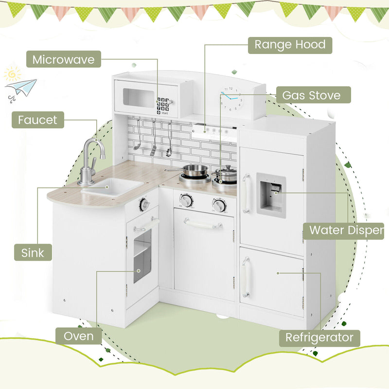 Kids Kitchen Playset Conor Kitchen Toy with Realistic Microwave and Oven Stove-Black & White