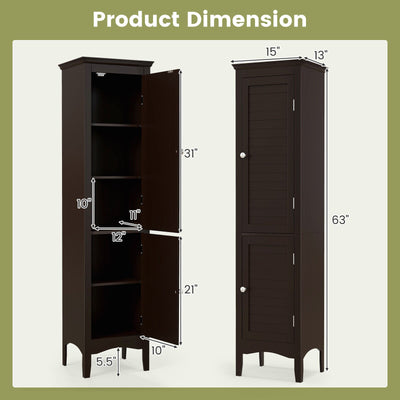 Tall Bathroom Floor Cabinet with Shutter Doors and Adjustable Shelf-Brown