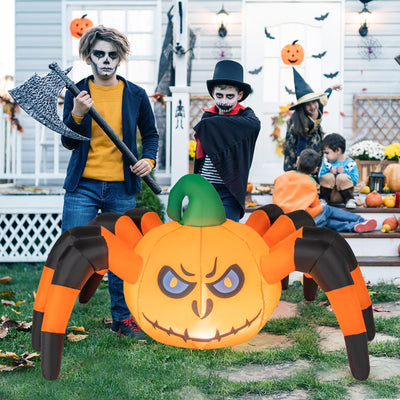 5 Feet Halloween Inflatable Pumpkin Spider with Built-in LED Light