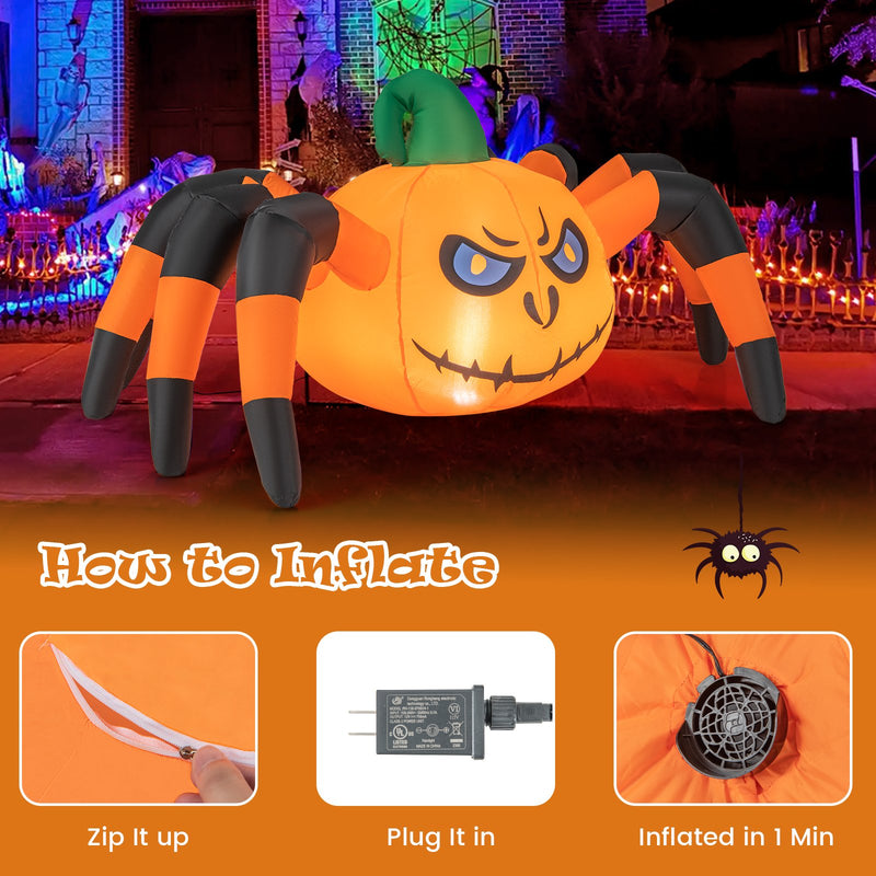 5 Feet Halloween Inflatable Pumpkin Spider with Built-in LED Light