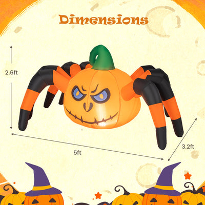 5 Feet Halloween Inflatable Pumpkin Spider with Built-in LED Light