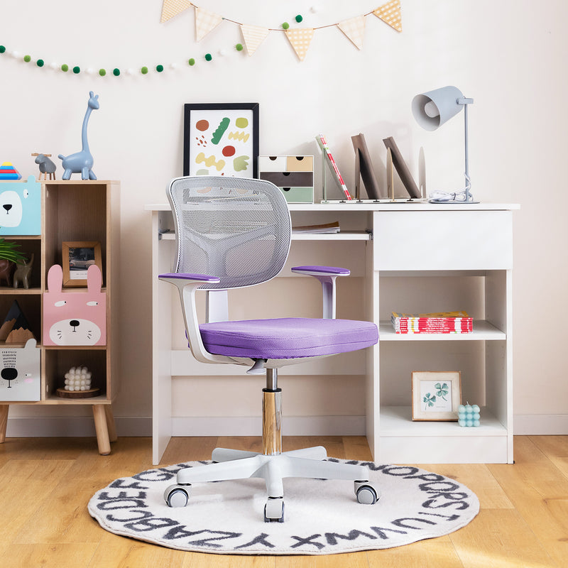 Adjustable Desk Chair with Auto Brake Casters for Kids-Purple