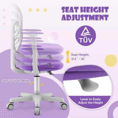 Adjustable Desk Chair with Auto Brake Casters for Kids-Purple