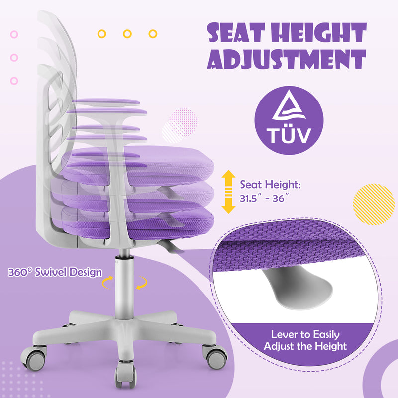 Adjustable Desk Chair with Auto Brake Casters for Kids-Purple