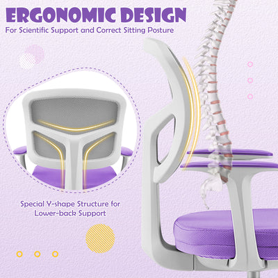 Adjustable Desk Chair with Auto Brake Casters for Kids-Purple