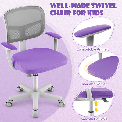 Adjustable Desk Chair with Auto Brake Casters for Kids-Purple