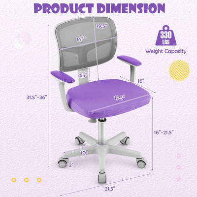 Adjustable Desk Chair with Auto Brake Casters for Kids-Purple
