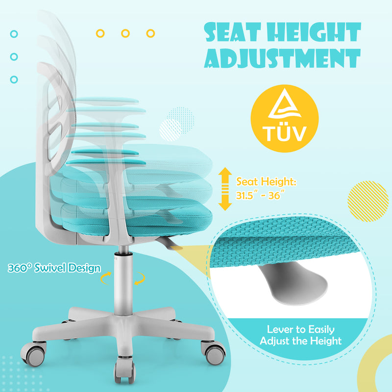 Adjustable Desk Chair with Auto Brake Casters for Kids-Green