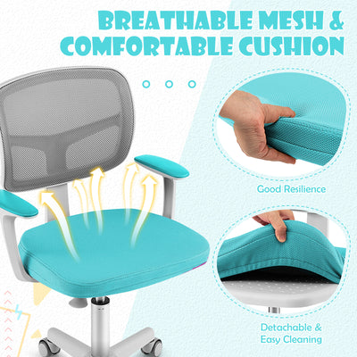 Adjustable Desk Chair with Auto Brake Casters for Kids-Green