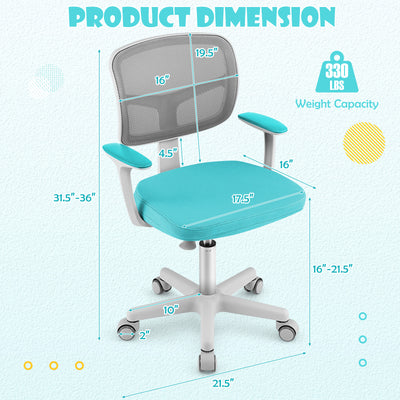 Adjustable Desk Chair with Auto Brake Casters for Kids-Green