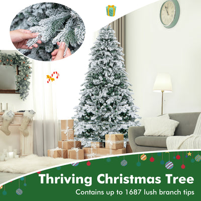 4.5/6/7 Feet Flocked Christmas Tree with Warm White LED Lights-7 ft