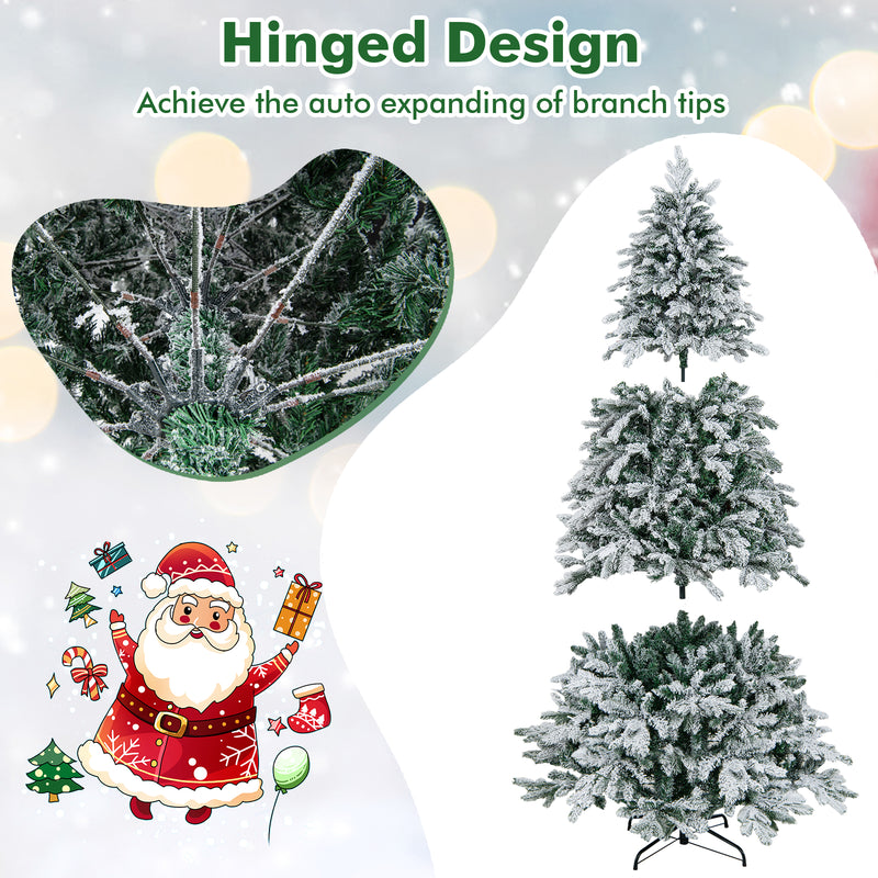 4.5/6/7 Feet Flocked Christmas Tree with Warm White LED Lights-7 ft