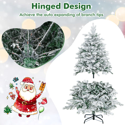 4.5/6/7 Feet Flocked Christmas Tree with Warm White LED Lights-4.5 ft