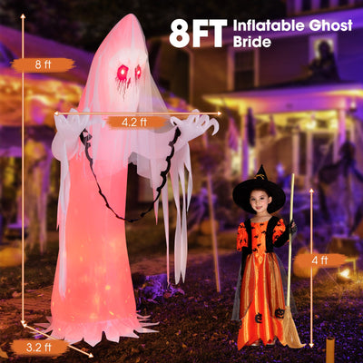 8 Feet Halloween Inflatable Haunting Ghost Bride with Flame LED Light
