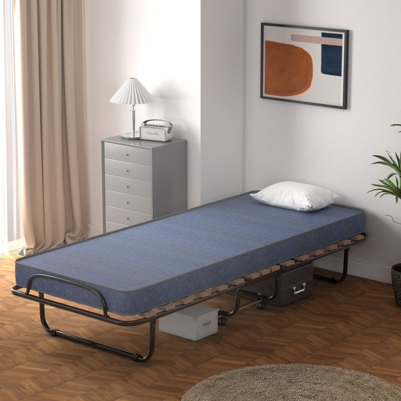 Portable Folding Bed with Memory Foam Mattress and Sturdy Metal Frame Made in Italy-Navy