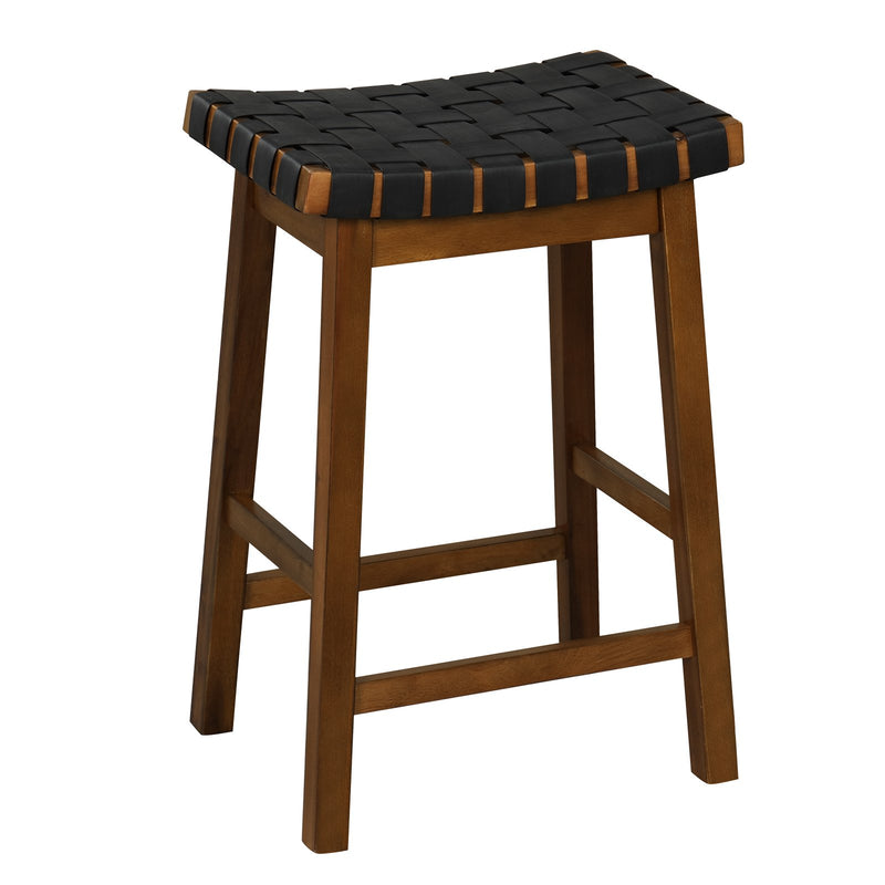 Faux PU Leather Bar Height Stools Set of 2 with Woven Curved Seat - 25 Inches