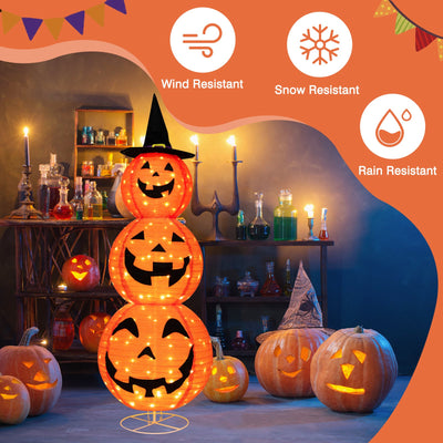 Light Up Triple Stacked Halloween Pumpkin Decoration with Hat